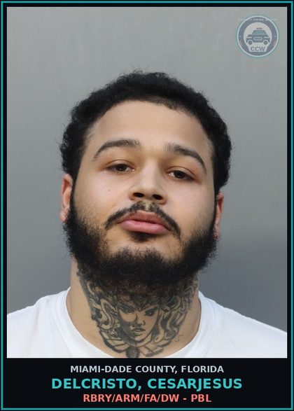 CCW arrest card for DELCRISTO, CESARJESUS in Miami-Dade County: RBRY/ARM/FA/DW - PBL