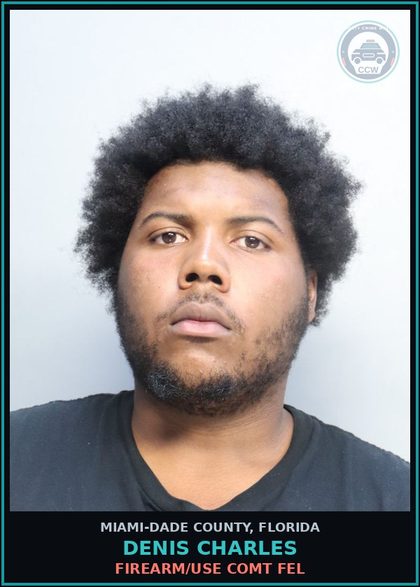 CCW arrest card for DENIS CHARLES in Miami-Dade County: MUR 2/WEAP/AG BAT/AT