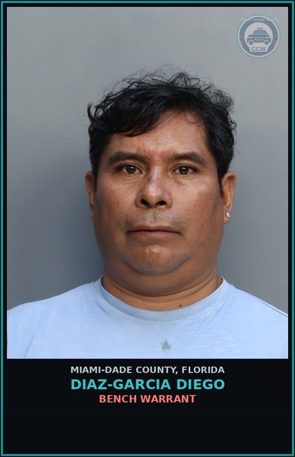 CCW arrest card for DIAZ-GARCIA DIEGO in Miami-Dade County: BENCH WARRANT
