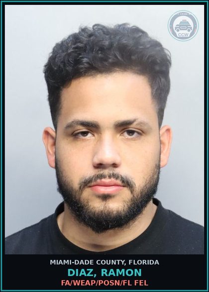 CCW arrest card for DIAZ, RAMON in Miami-Dade County: FA/WEAP/POSN/FL FEL