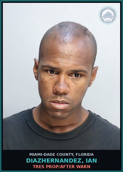CCW arrest card for DIAZHERNANDEZ, IAN in Miami-Dade County: TRES PROP/AFTER WARN