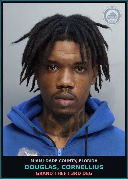 CCW arrest card for DOUGLAS, CORNELLIUS in Miami-Dade County: GRAND THEFT 3RD DEG
