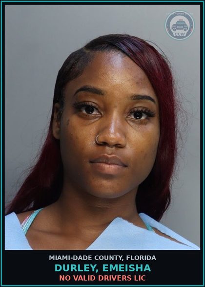 CCW arrest card for DURLEY, EMEISHA in Miami-Dade County: NO VALID DRIVERS LIC