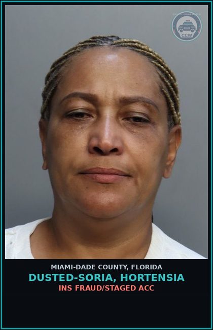 CCW arrest card for DUSTED-SORIA, HORTENSIA in Miami-Dade County: INS FRAUD/STAGED ACC