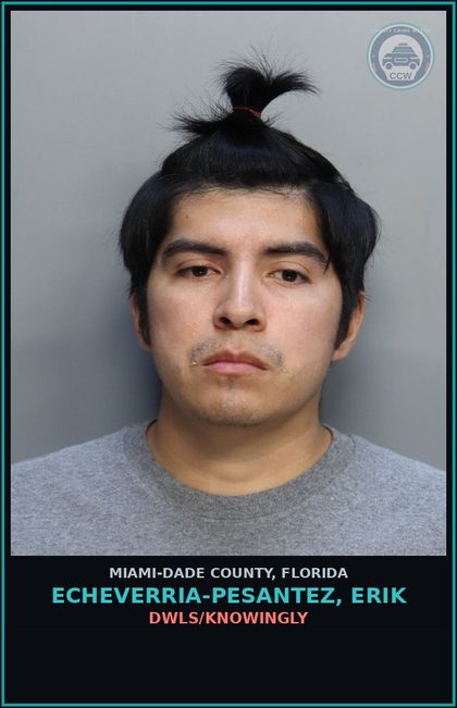CCW arrest card for ECHEVERRIA-PESANTEZ, ERIK in Miami-Dade County: DWLS/KNOWINGLY