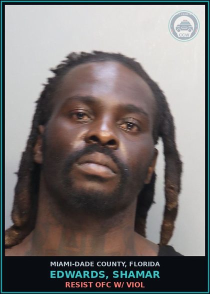 CCW arrest card for EDWARDS, SHAMAR in Miami-Dade County: ROBB/SUDDEN SNATCH