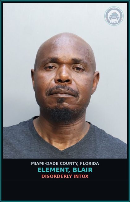 CCW arrest card for ELEMENT, BLAIR in Miami-Dade County: DISORDERLY INTOX