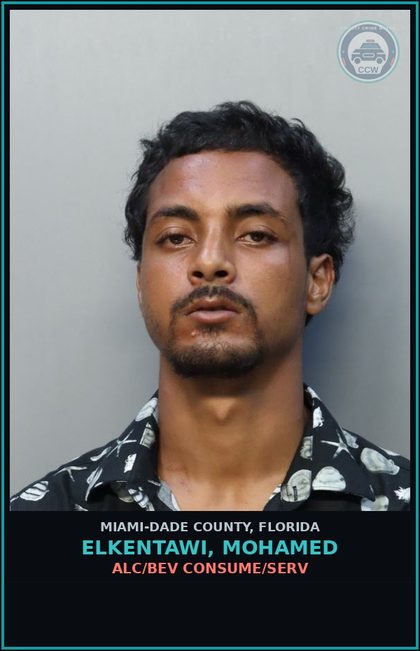 CCW arrest card for ELKENTAWI, MOHAMED in Miami-Dade County: ALC/BEV CONSUME/SERV