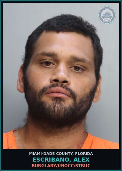 CCW arrest card for ESCRIBANO, ALEX in Miami-Dade County: BURGLARY/UNOCC/STRUC
