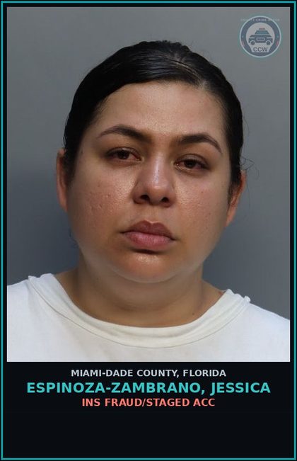 CCW arrest card for ESPINOZA-ZAMBRANO, JESSICA in Miami-Dade County: INS FRAUD/STAGED ACC