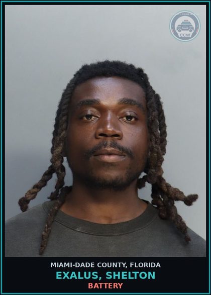 CCW arrest card for EXALUS, SHELTON in Miami-Dade County: BATTERY