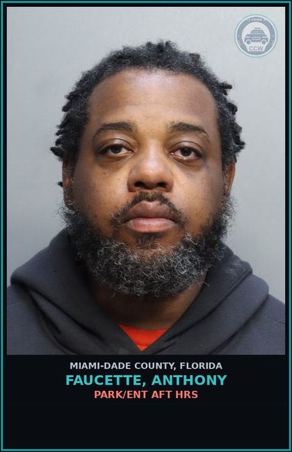 CCW arrest card for FAUCETTE, ANTHONY in Miami-Dade County: PARK/ENT AFT HRS