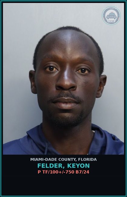 CCW arrest card for FELDER, KEYON in Miami-Dade County: P TF/100+/-750 B7/24