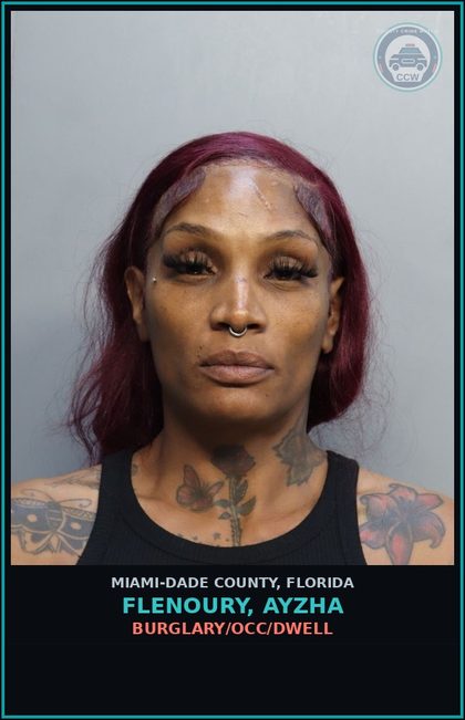 CCW arrest card for FLENOURY, AYZHA in Miami-Dade County: BURGLARY/OCC/DWELL