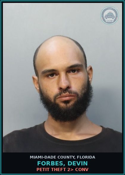 CCW arrest card for FORBES, DEVIN in Miami-Dade County: PETIT THEFT 2> CONV