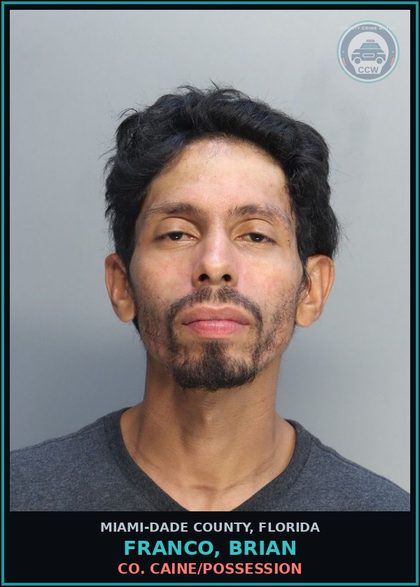 CCW arrest card for FRANCO, BRIAN in Miami-Dade County: COCAINE/POSSESSION