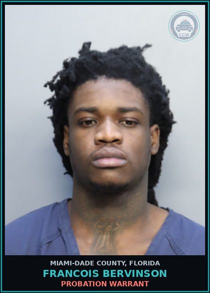 CCW arrest card for FRANCOIS BERVINSON in Miami-Dade County: PROBATION WARRANT