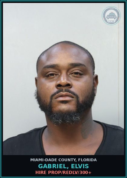 CCW arrest card for GABRIEL, ELVIS in Miami-Dade County: HIRE PROP/REDLV/300+