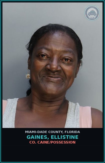 CCW arrest card for GAINES, ELLISTINE in Miami-Dade County: COCAINE/POSSESSION