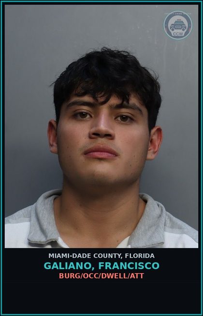 CCW arrest card for GALIANO, FRANCISCO in Miami-Dade County: BURG/OCC/DWELL/ATT
