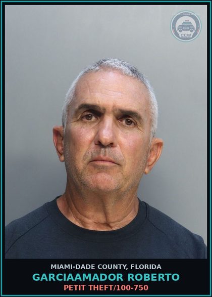 CCW arrest card for GARCIAAMADOR ROBERTO in Miami-Dade County: PETIT THEFT/100-750