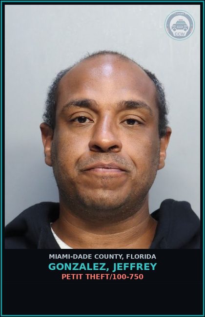 CCW arrest card for GONZALEZ, JEFFREY in Miami-Dade County: PETIT THEFT/100-750