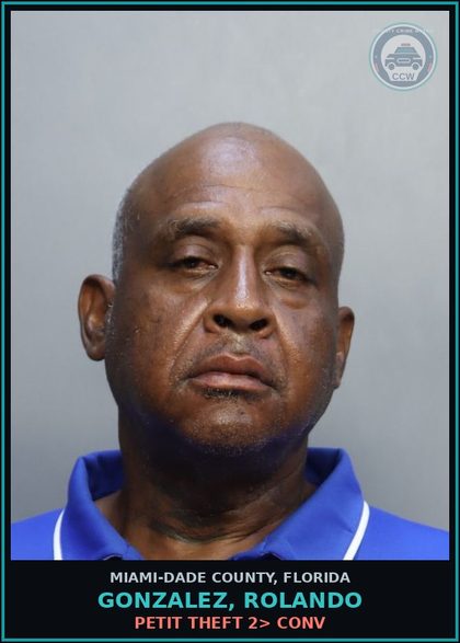 CCW arrest card for GONZALEZ, ROLANDO in Miami-Dade County: PETIT THEFT 2> CONV