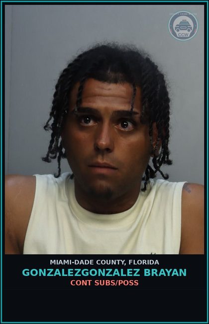 CCW arrest card for GONZALEZGONZALEZ BRAYAN in Miami-Dade County, Florida: CONT SUBS/POSS
