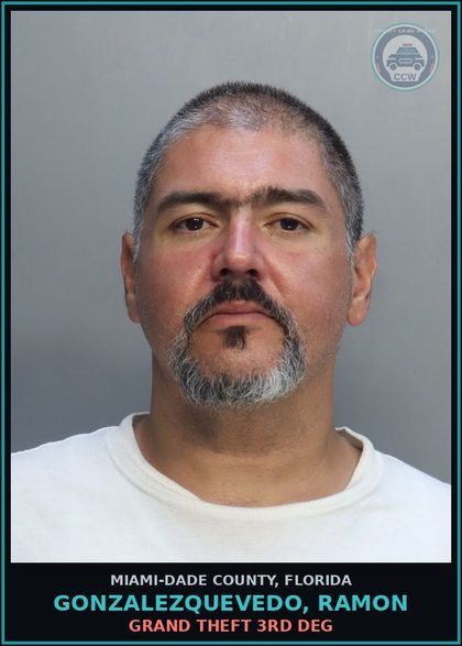 CCW arrest card for GONZALEZQUEVEDO, RAMON in Miami-Dade County: GRAND THEFT 3RD DEG