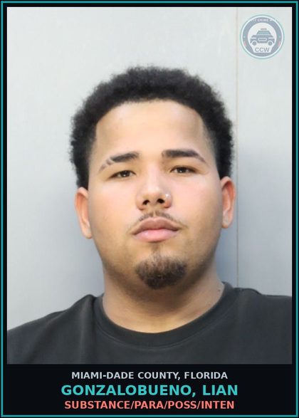 CCW arrest card for GONZALOBUENO, LIAN in Miami-Dade County: DRUG/PARA/POSS/INTEN