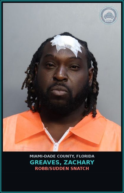 CCW arrest card for GREAVES, ZACHARY in Miami-Dade County: ROBB/SUDDEN SNATCH