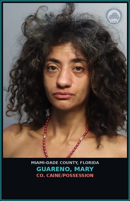 CCW arrest card for GUARENO, MARY in Miami-Dade County: COCAINE/POSSESSION