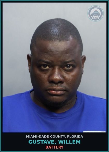 CCW arrest card for GUSTAVE, WILLEM in Miami-Dade County: TAMPER/WIT/VIC/MISD