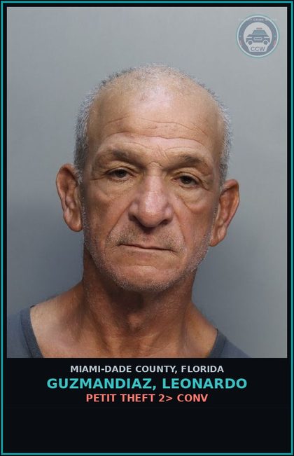 CCW arrest card for GUZMANDIAZ, LEONARDO in Miami-Dade County: PETIT THEFT 2> CONV