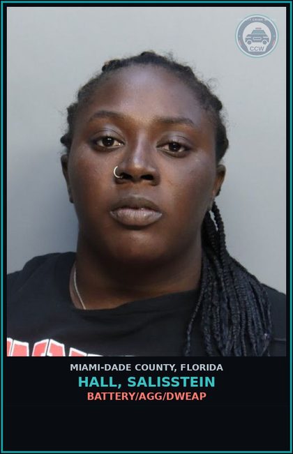 CCW arrest card for HALL, SALISSTEIN in Miami-Dade County: BATTERY/AGG/DWEAP