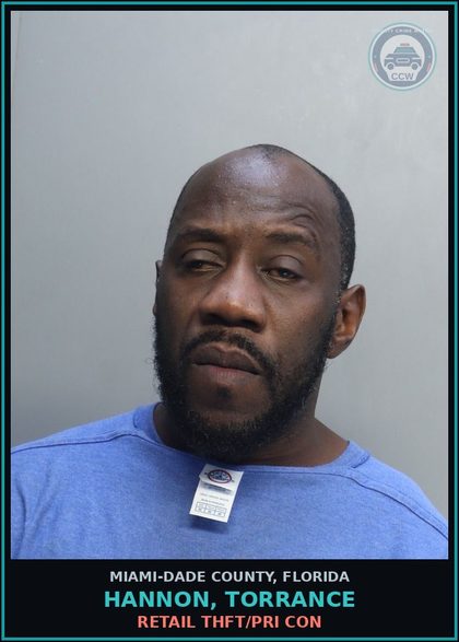 CCW arrest card for HANNON, TORRANCE in Miami-Dade County: RETAIL THFT/PRI CON