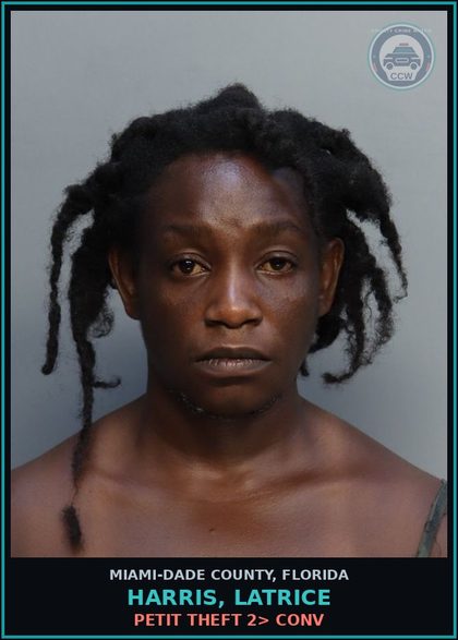 CCW arrest card for HARRIS, LATRICE in Miami-Dade County: PETIT THEFT 2> CONV