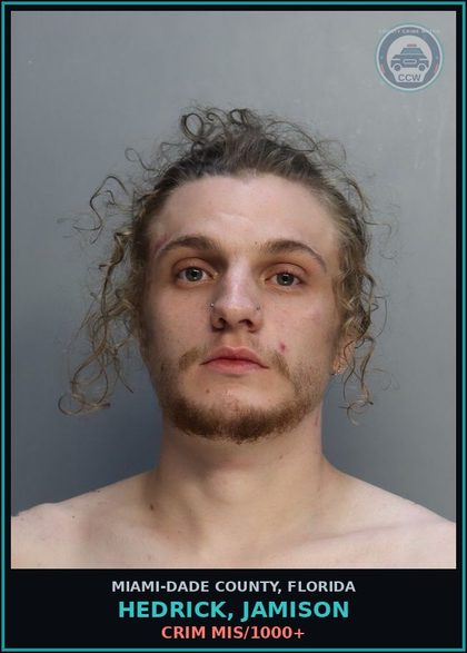 CCW arrest card for HEDRICK, JAMISON in Miami-Dade County: CRIM MIS/1000+