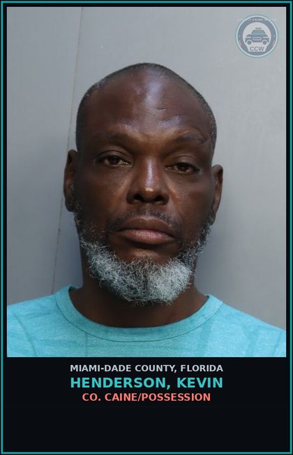 CCW arrest card for HENDERSON, KEVIN in Miami-Dade County: COKE/SELL/1000FT/CHR
