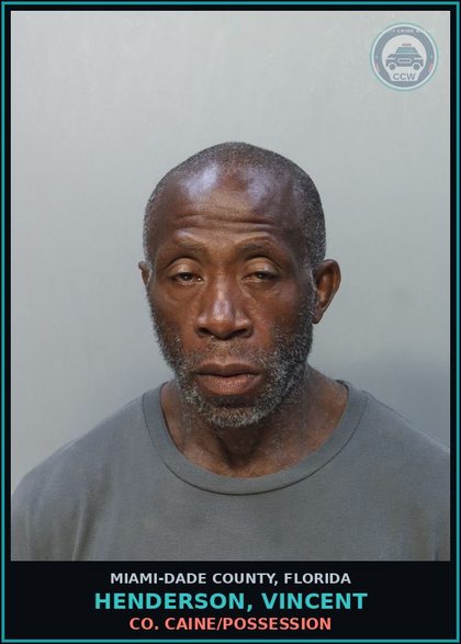 CCW arrest card for HENDERSON, VINCENT in Miami-Dade County: PETIT THEFT 2> CONV
