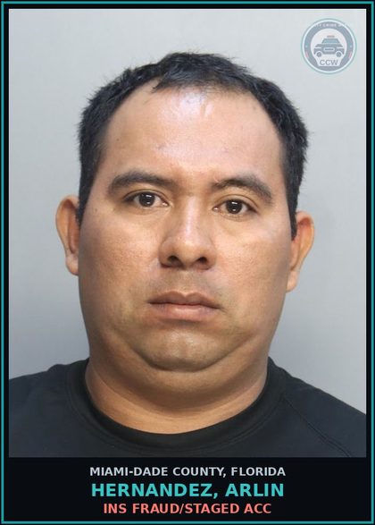 CCW arrest card for HERNANDEZ, ARLIN in Miami-Dade County: INS FRAUD/STAGED ACC