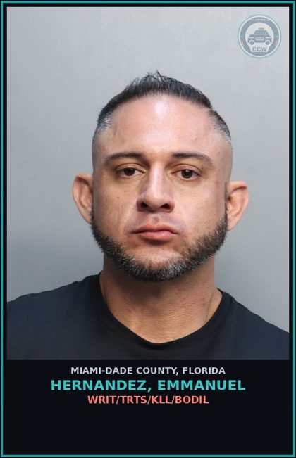 CCW arrest card for HERNANDEZ, EMMANUEL in Miami-Dade County: WRIT/TRTS/KILL/BODIL