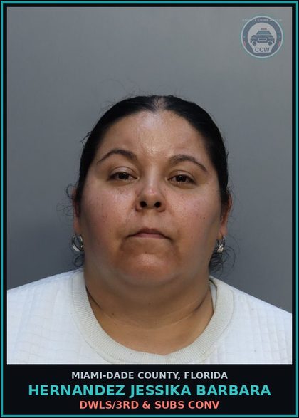 CCW arrest card for HERNANDEZ JESSIKA  BARBARA in Miami-Dade County: DWLS/3RD & SUBS CONV