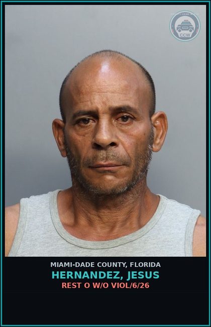 CCW arrest card for HERNANDEZ, JESUS in Miami-Dade County: REST O W/O VIOL/6/26