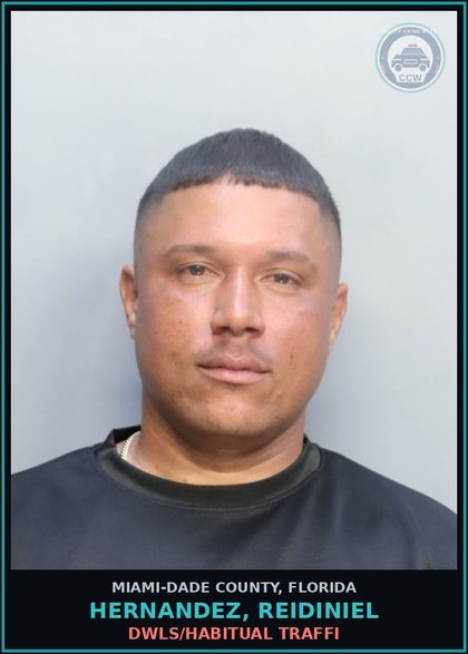 CCW arrest card for HERNANDEZ, REIDINIEL in Miami-Dade County: DWLS/HABITUAL TRAFFI