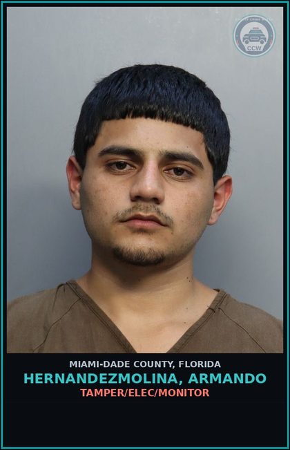 CCW arrest card for HERNANDEZMOLINA, ARMANDO in Miami-Dade County: TAMPER/ELEC/MONITOR