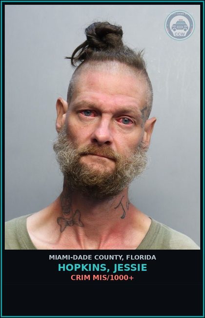 CCW arrest card for HOPKINS, JESSIE in Miami-Dade County: CRIM MIS/1000+