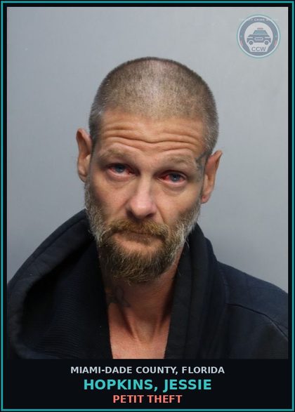 CCW arrest card for HOPKINS, JESSIE in Miami-Dade County: PETIT THEFT