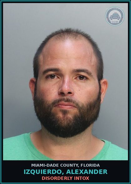 CCW arrest card for IZQUIERDO, ALEXANDER in Miami-Dade County: DISORDERLY INTOX