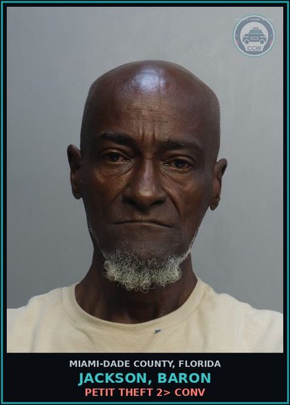 CCW arrest card for JACKSON, BARON in Miami-Dade County: PETIT THEFT 2> CONV